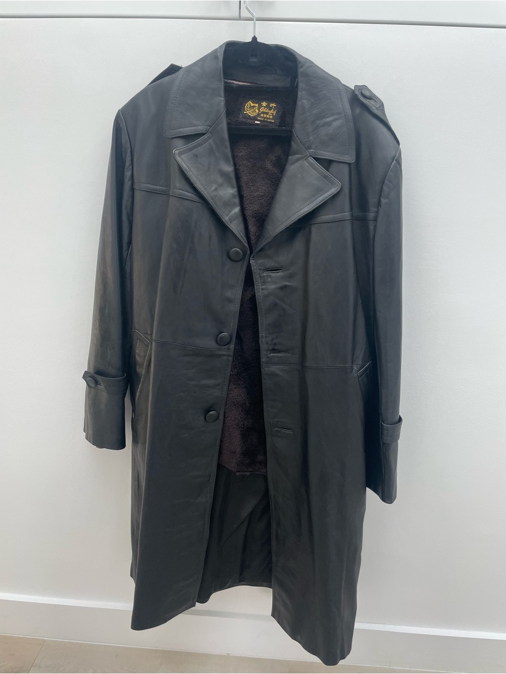 Men's Vintage Black Leather Trench Coat - Classic Long Overcoat